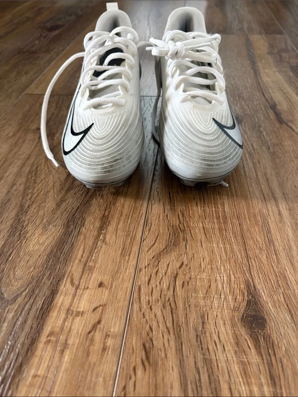 Nike Kids White Football Cleats with Black Swoosh